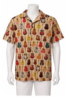 Vintage Gi all over print acoustic guitars Men’s button novelty shirt size XL